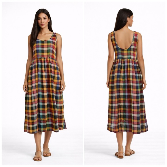 Ace & Jig Dresses & Skirts - Ace & Jig 100% Cotton Plaid Midi Dress Sleeveless Size Small